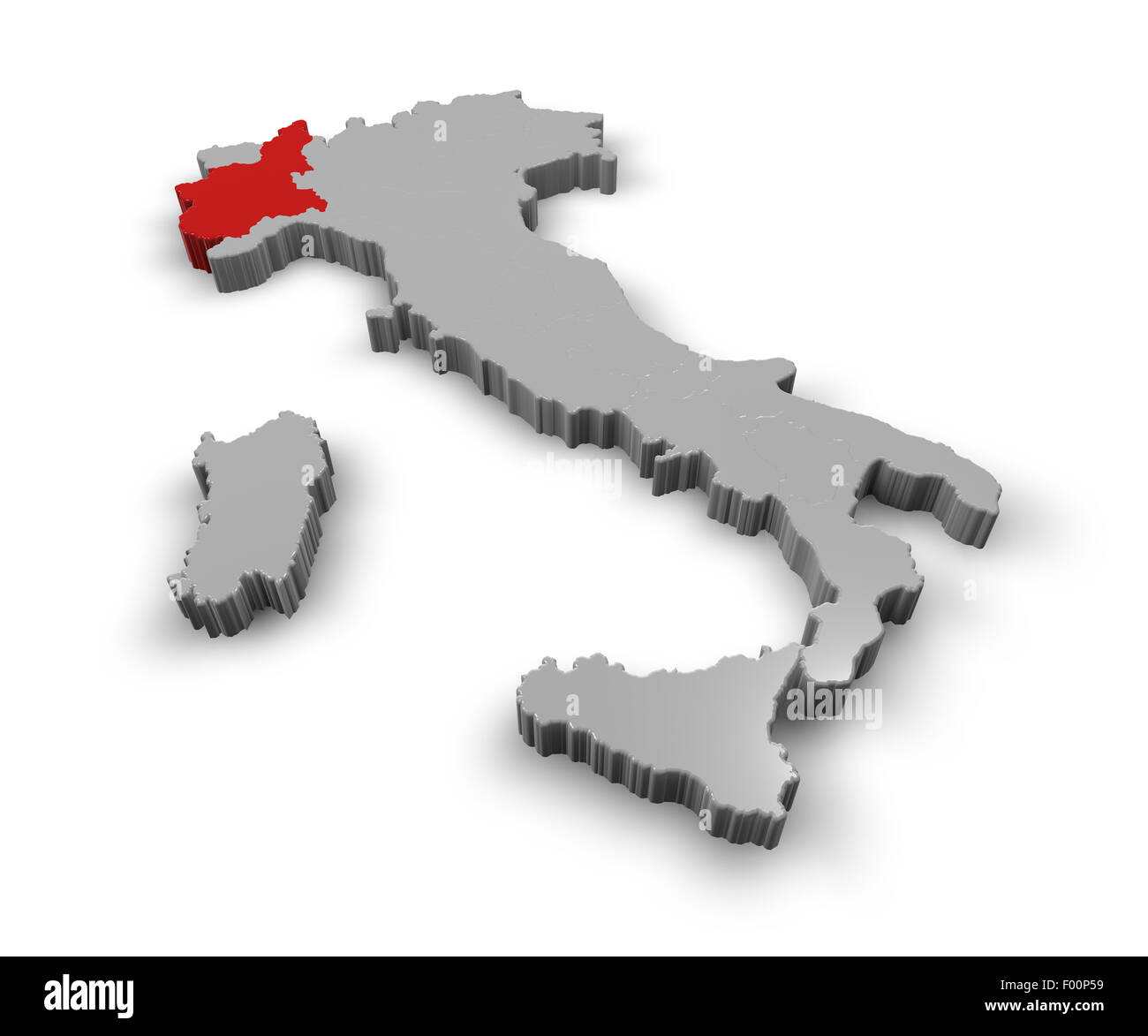 Mappa 3d di Italia Regioni Piemonte Foto Stock