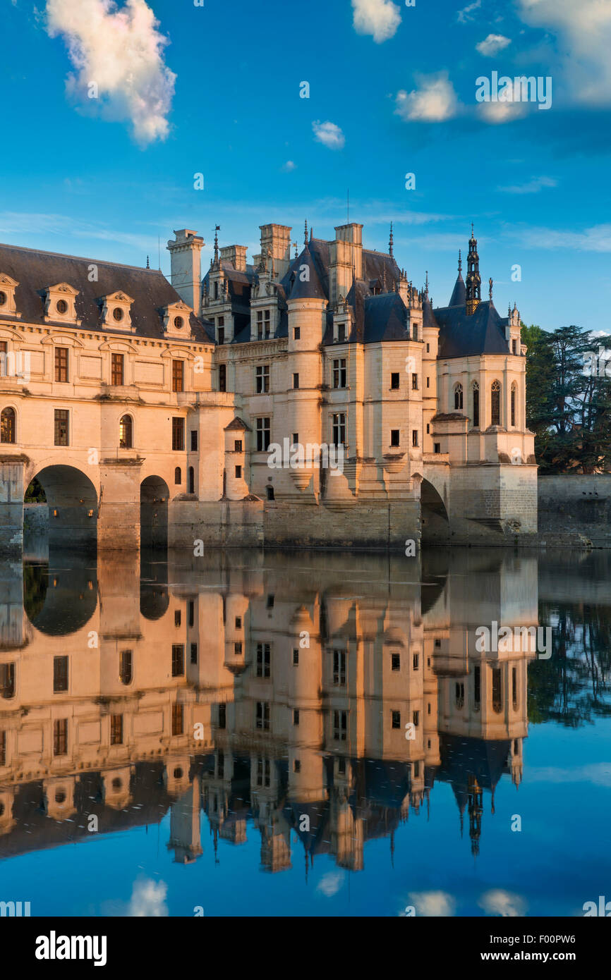 Prime luci del mattino sul Chateau de Chenonceau, Indre-et-Loire, centro, Francia Foto Stock
