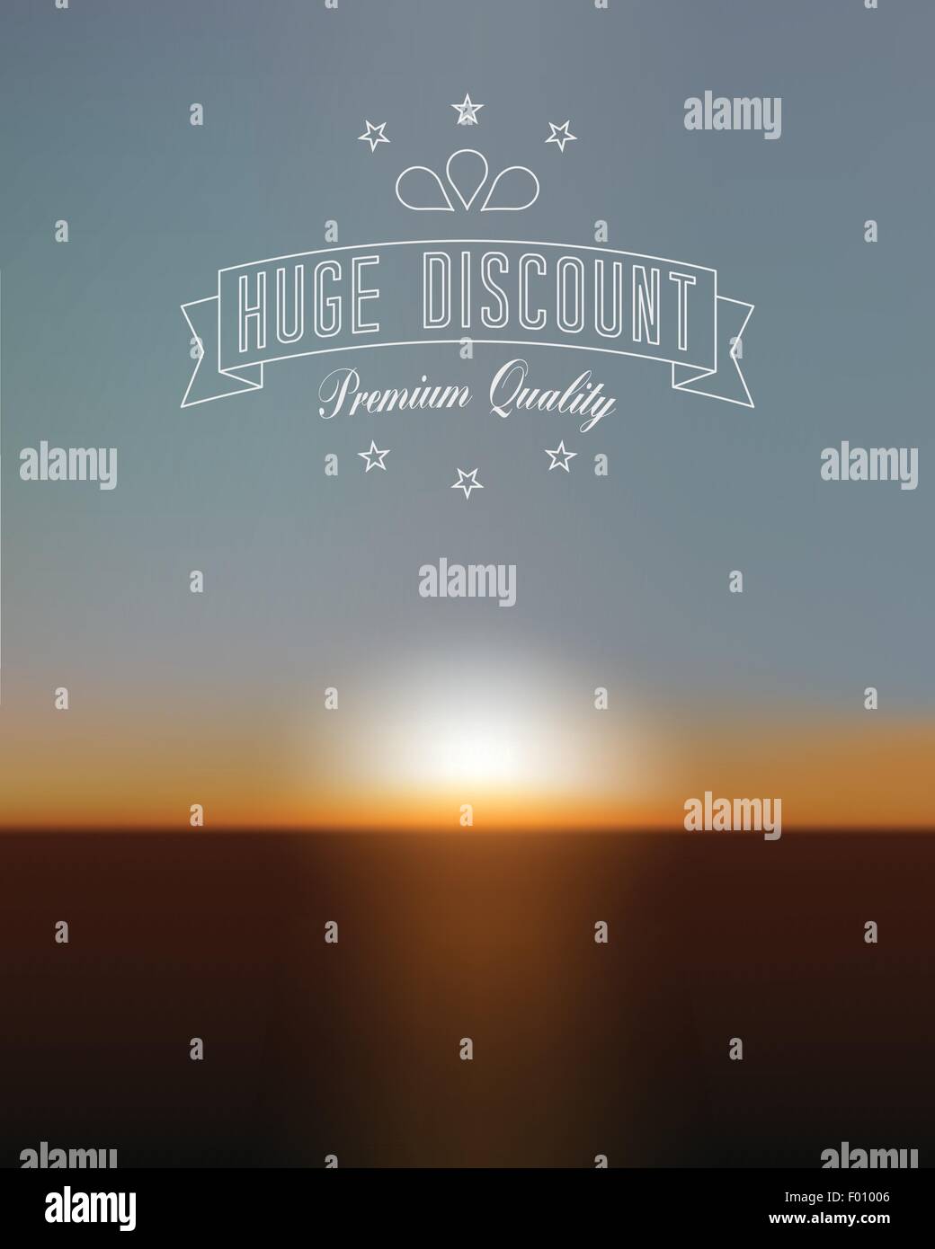 Sconto vendita con etichetta di qualità premium segno sulla maglia di sfondo al tramonto. Illustrazione Vettoriale. Illustrazione Vettoriale