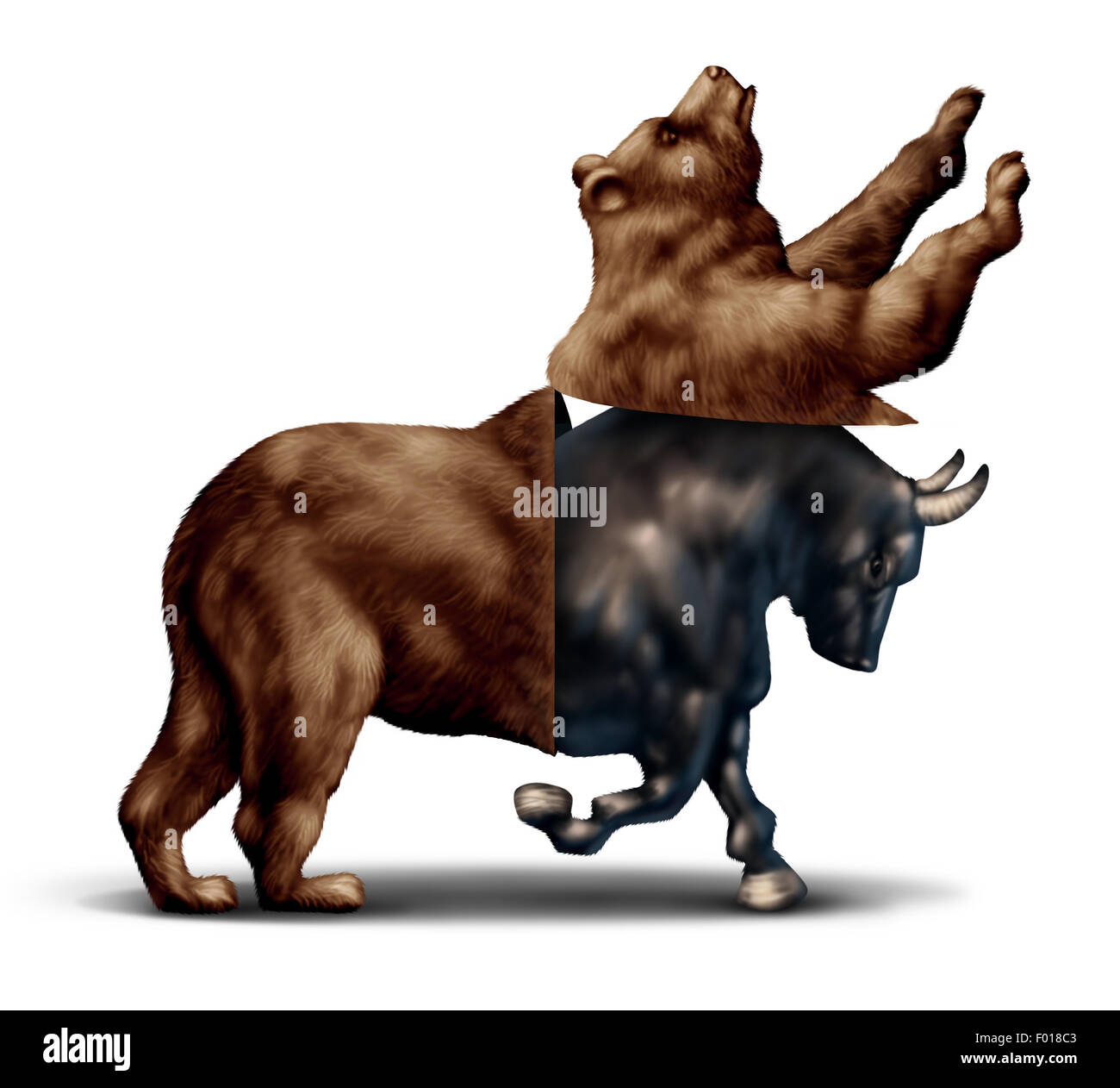 Il mercato Bull ripresa economica finanziaria il concetto di business come un orso aprendo e rivelando un emergente rialzista sul mercato azionario come una metafora per il cambiamento di investire il sentimento e l'investitore positivo sentimento. Foto Stock