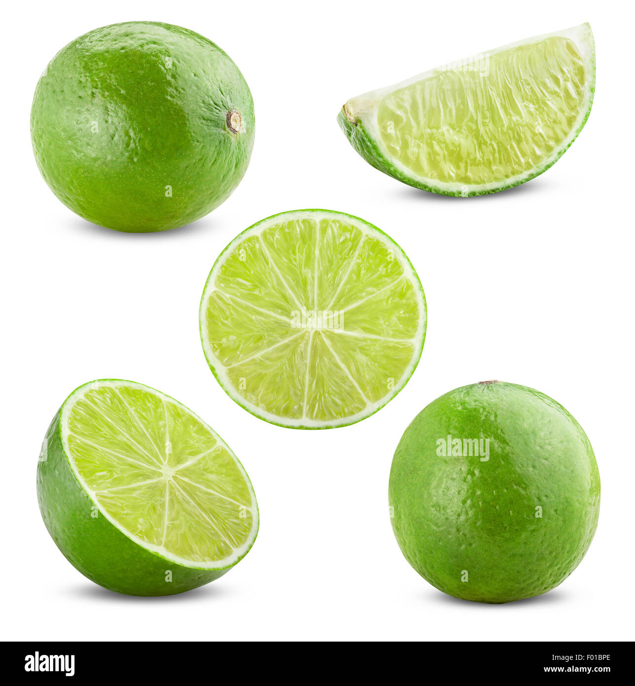 Lime set di frutta isolato su sfondo bianco. Tracciato di ritaglio Foto Stock