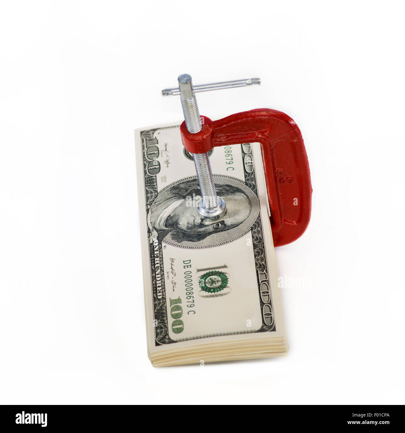 Ottenere un grip del vostro denaro. Gestione finanziaria di concetto di immagine. Vice azienda era di cento le fatture del dollaro. Foto Stock
