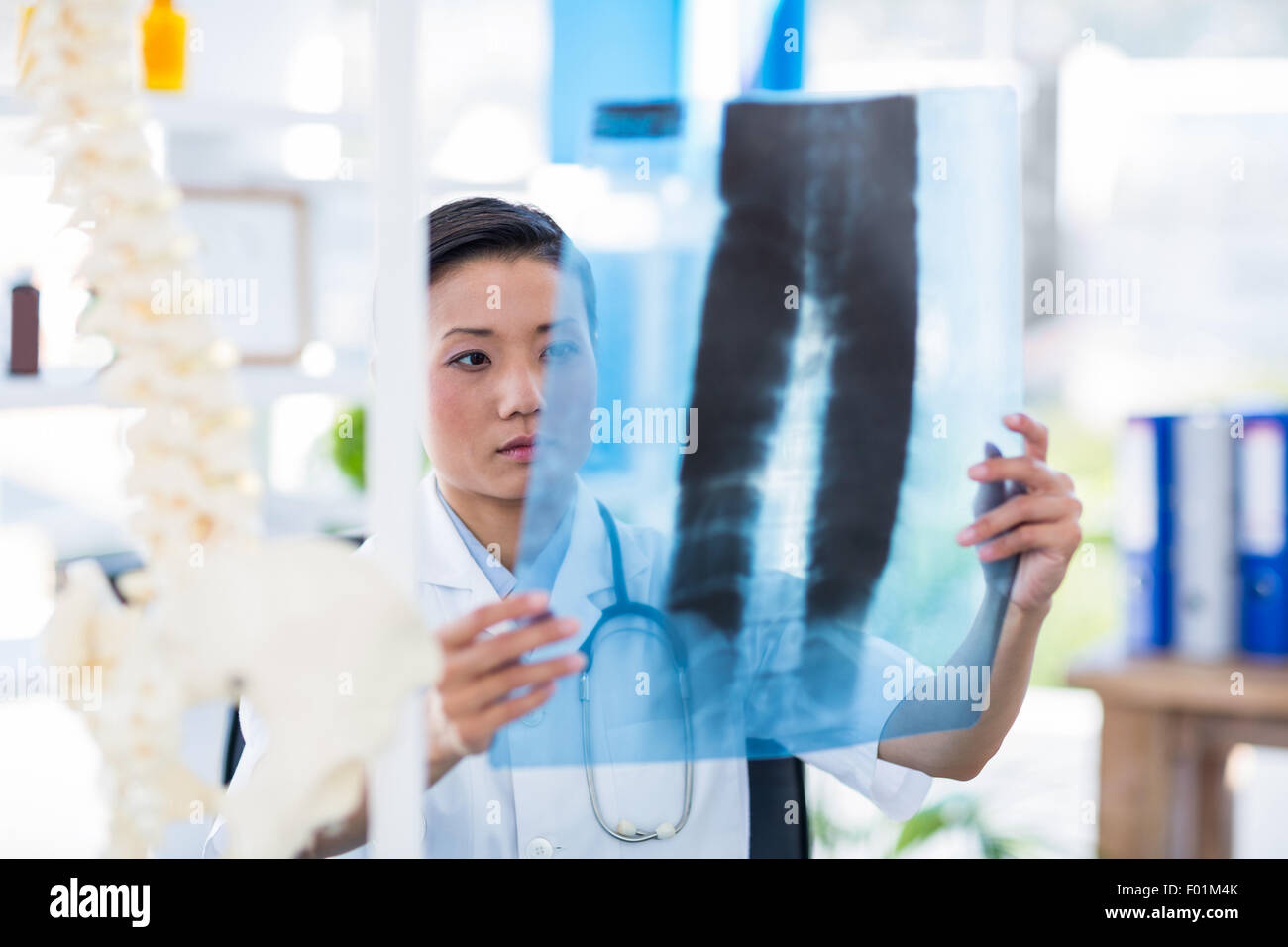 Medico concentrato analizzando i raggi X Foto Stock