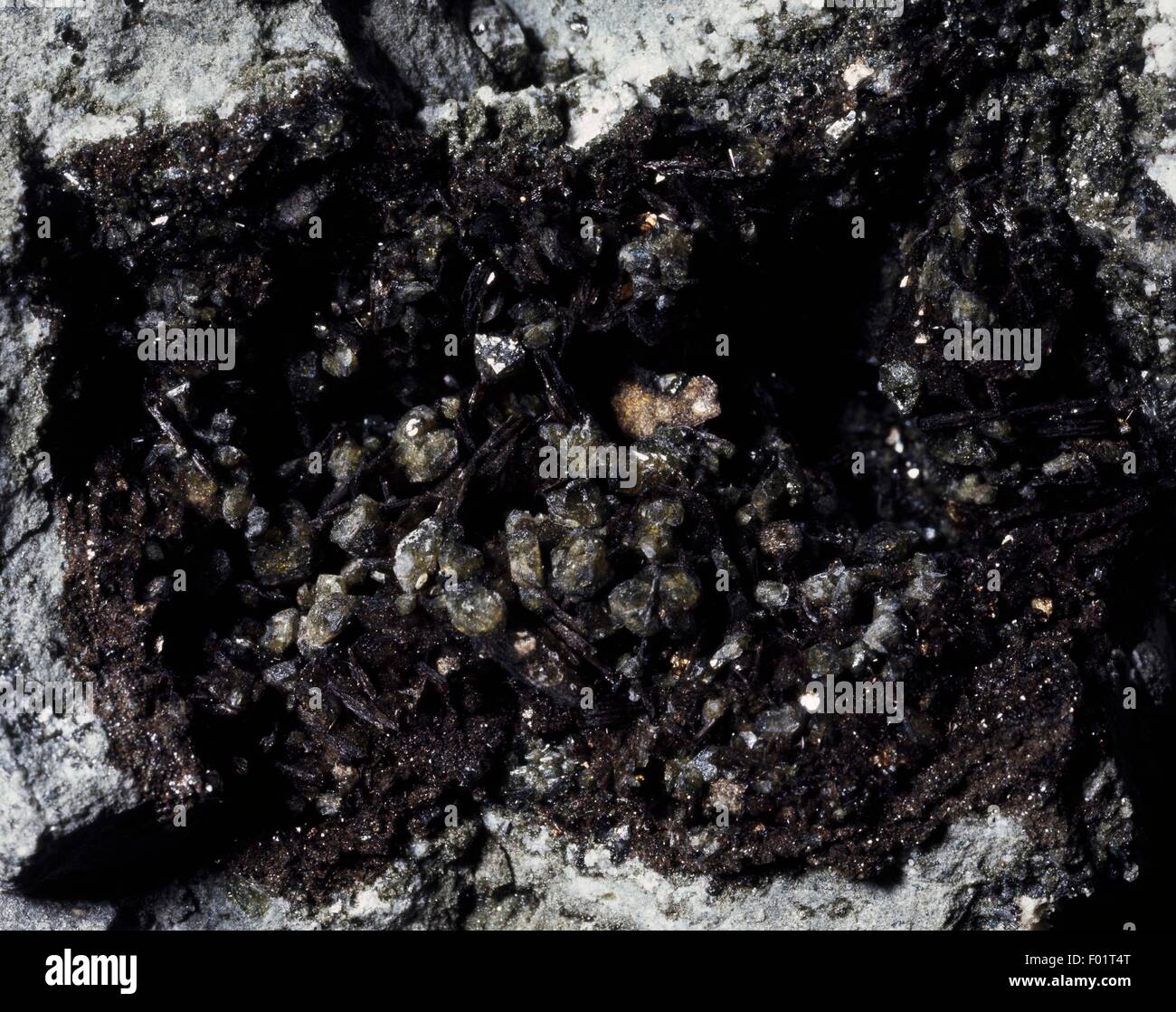 Olivina e biotite, silicati. Foto Stock