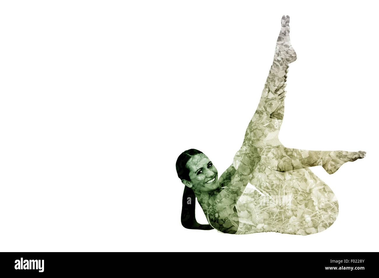 Immagine composita di montare donna stretching corpo in studio fitness Foto Stock