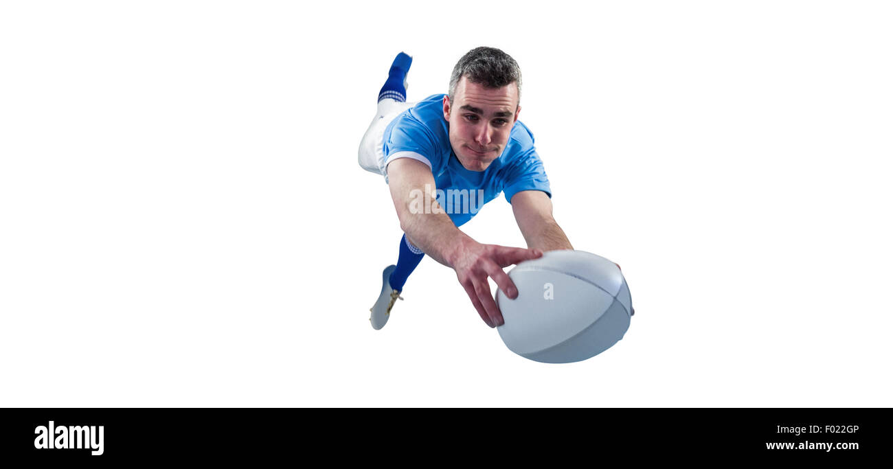 Un giocatore di rugby con un punteggio provare Foto Stock
