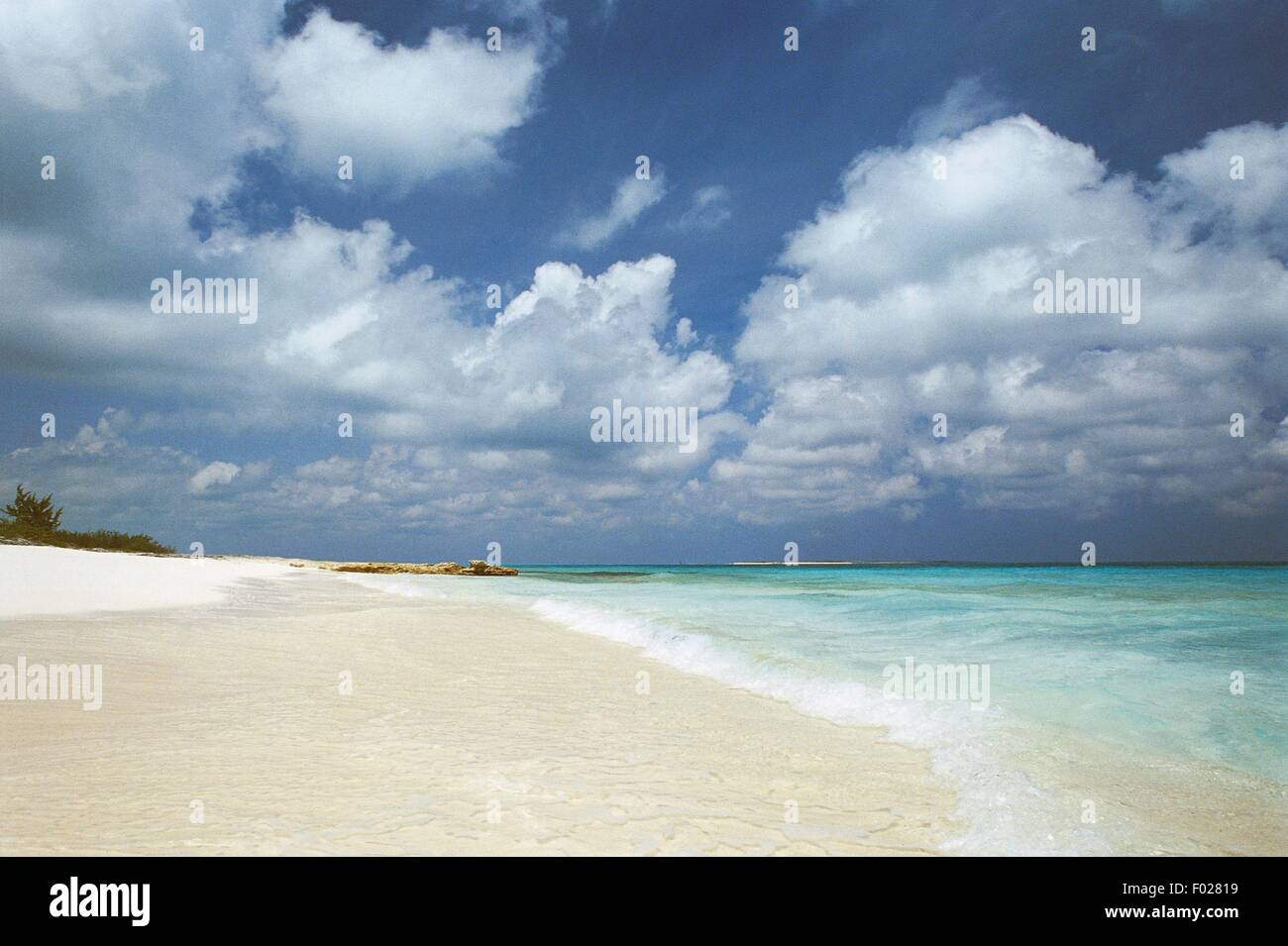 Spiaggia a nord di George Town, grande Exuma, Bahamas. Foto Stock