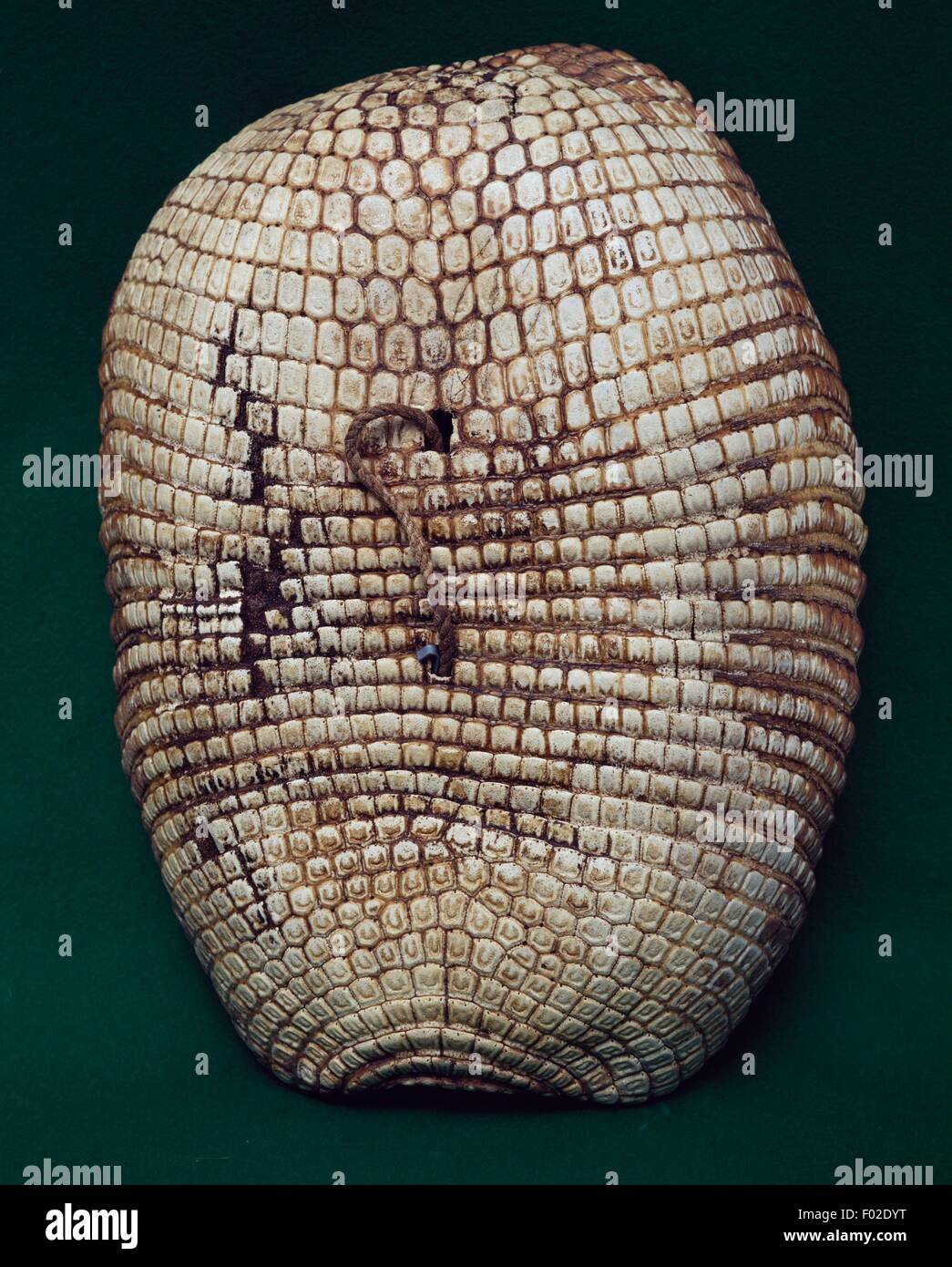 Scudo fatto da armadillo shell (Priodontes maximus), altezza 56 cm, Bororo civiltà, sud del Mato Grosso, Brasile. Foto Stock