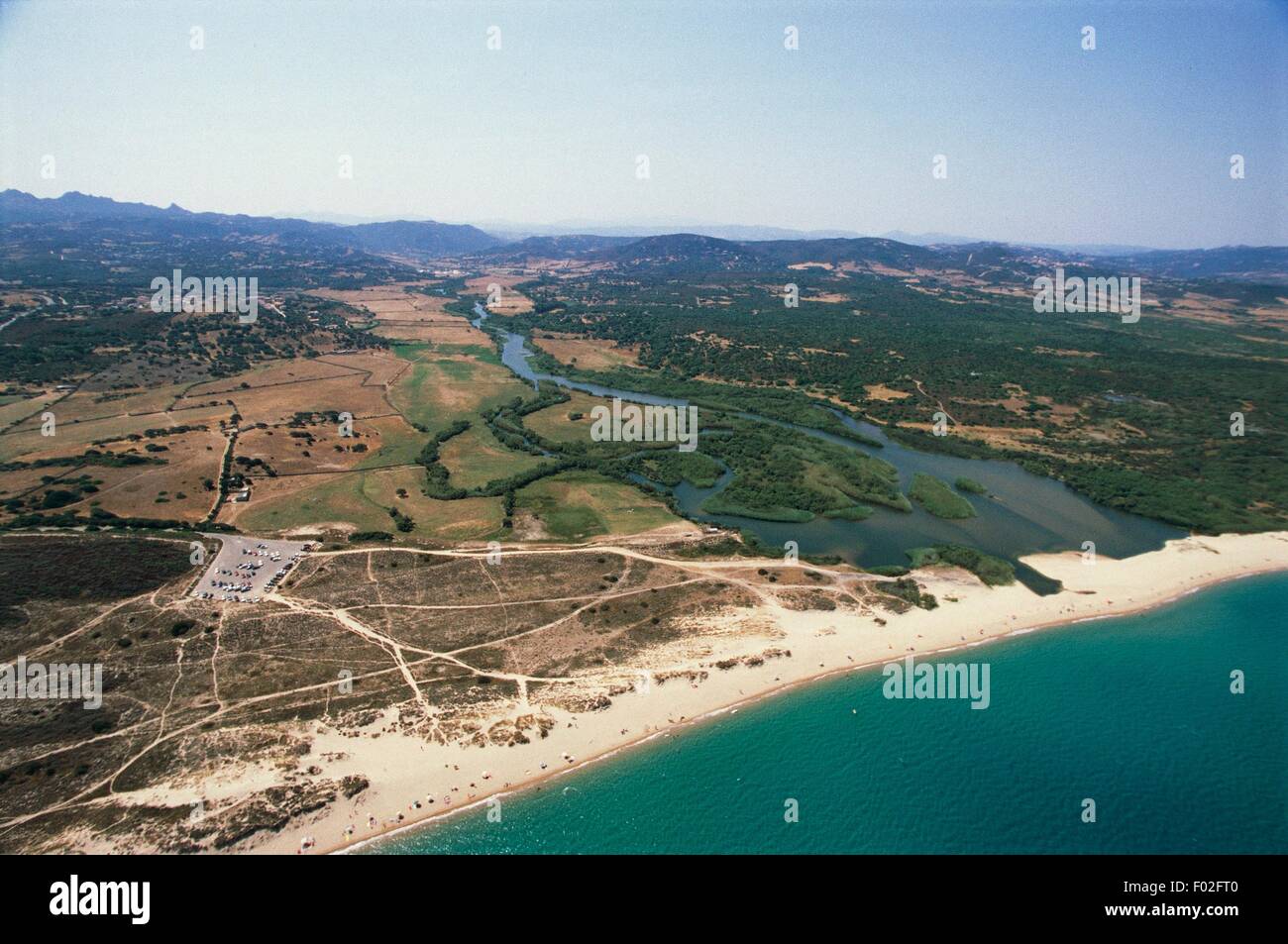 Vista aerea della foce del fiume liscia a Porto Raphael, Palau - Provincia di Olbia-Tempio, Regione Sardegna, Italia Foto Stock
