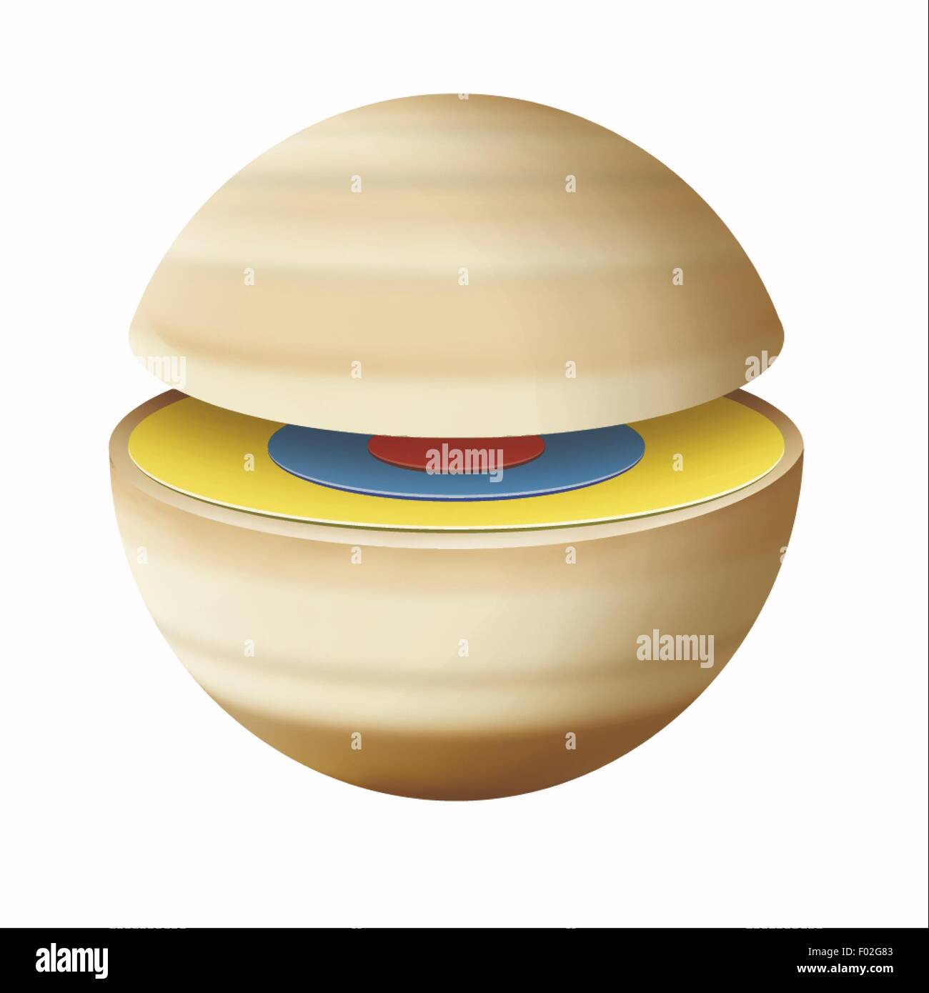 Astronomia - pianeti. Saturno. Saturno struttura interiore: solido nucleo metallico, liquido metallico mantello di idrogeno. Schema colori Foto Stock