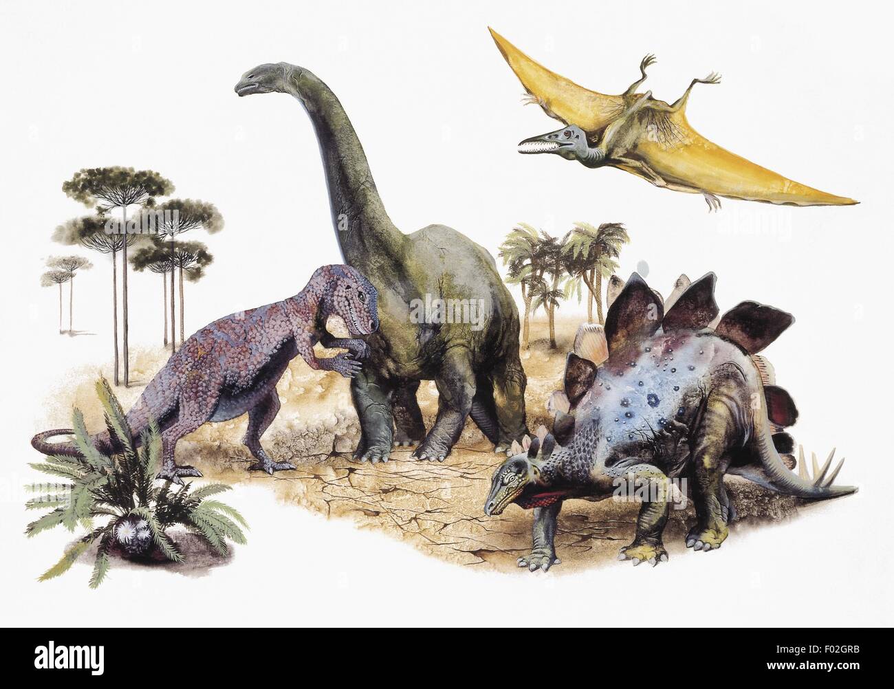 La preistoria - i dinosauri. Disegno Foto Stock