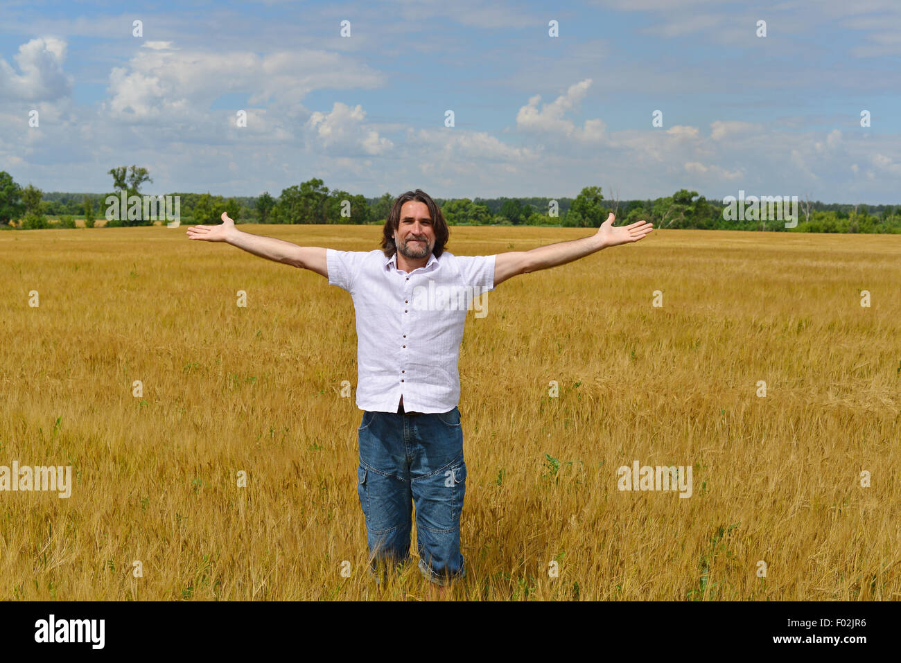 Un uomo si erge sul campo di segale Foto Stock