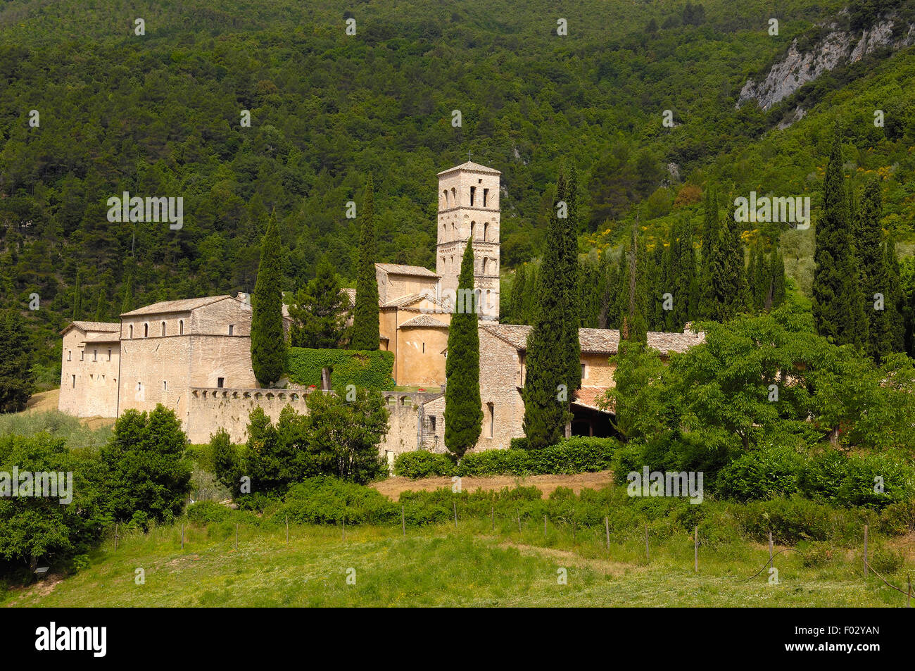 Abbazia di San Pietro in Valle. Ferentillo. La Valnerina. Terni. Umbria. L'Italia. Europa Foto Stock