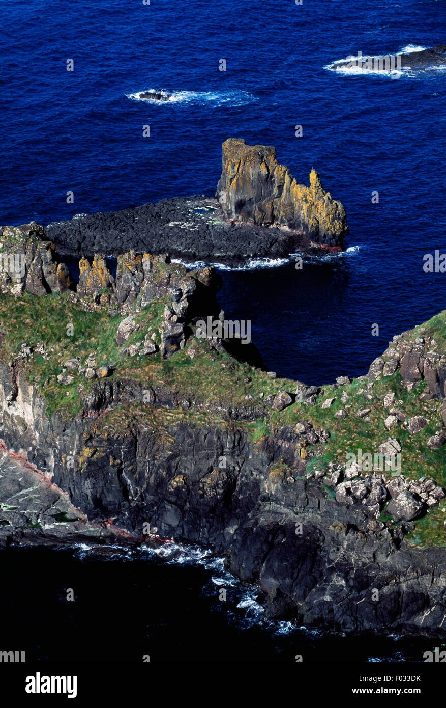 Il Selciato del gigante, un'area di incastro colonne di basalto (Patrimonio Mondiale UNESCO, 1986) sulla costa vicino a Bushmills, Irlanda del Nord, Regno Unito. Foto Stock