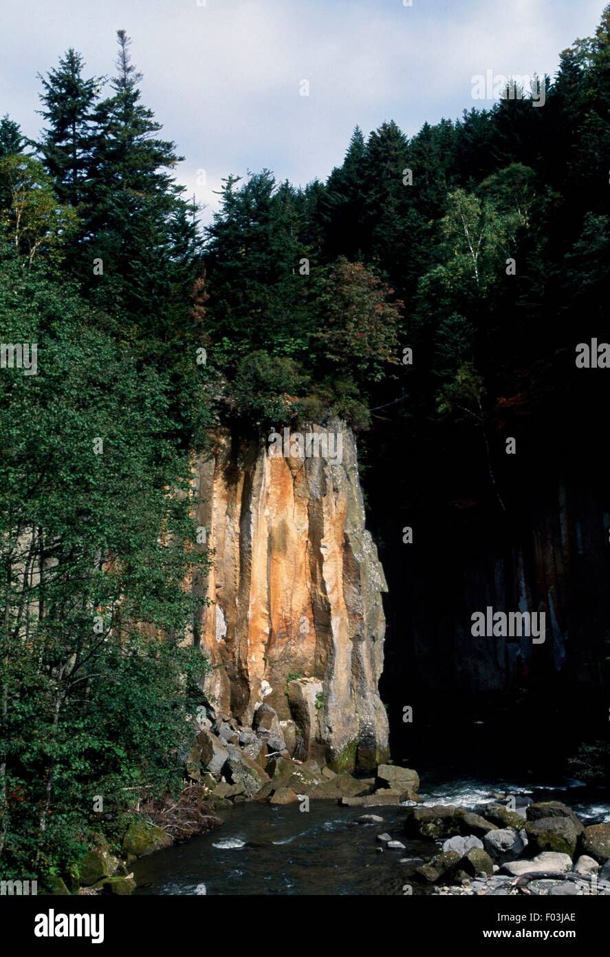 Sounkyo Gorge, Obako Rock nel fiume Ishikari, Daisetsuzan National Park, Hokkaido, Giappone. Foto Stock