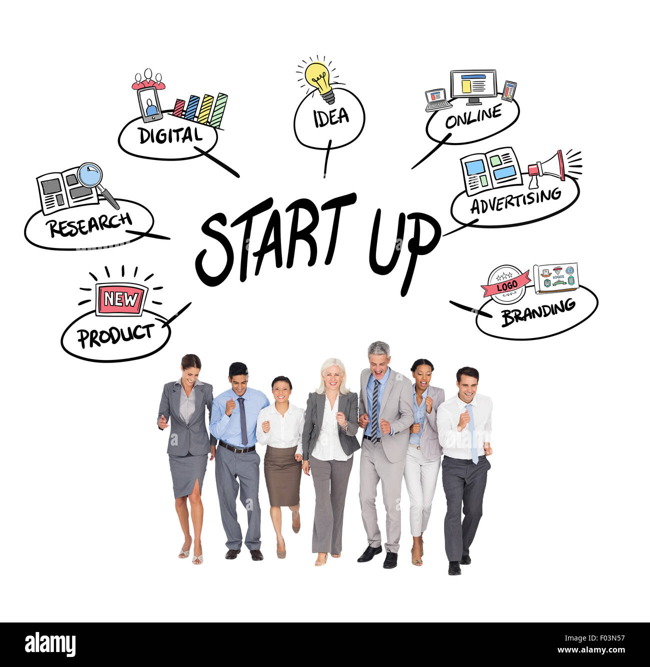 Immagine composita della gente di affari in esecuzione insieme Foto Stock