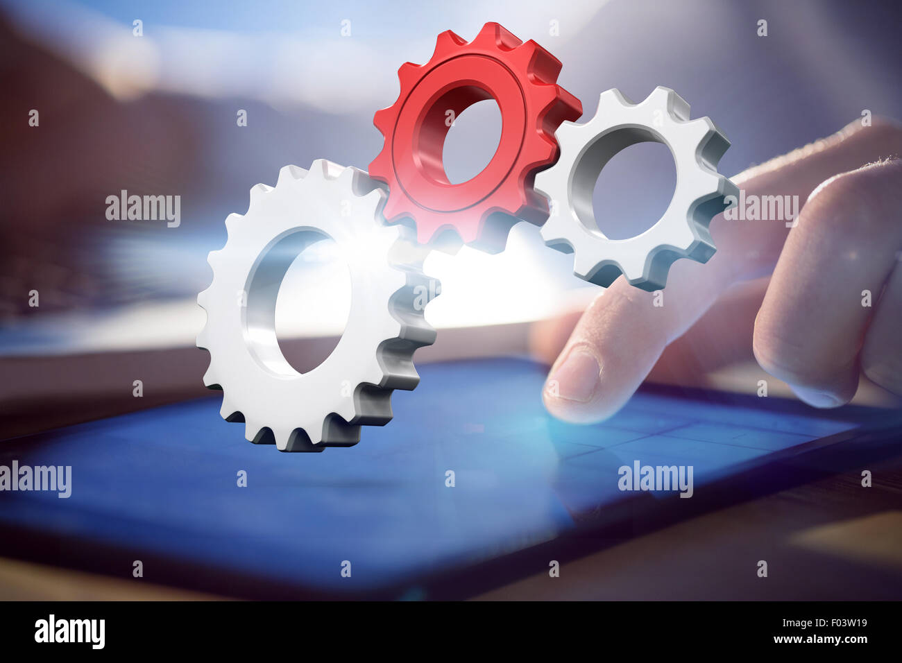 Immagine composita di bianco e rosso di denti e ruote Foto Stock