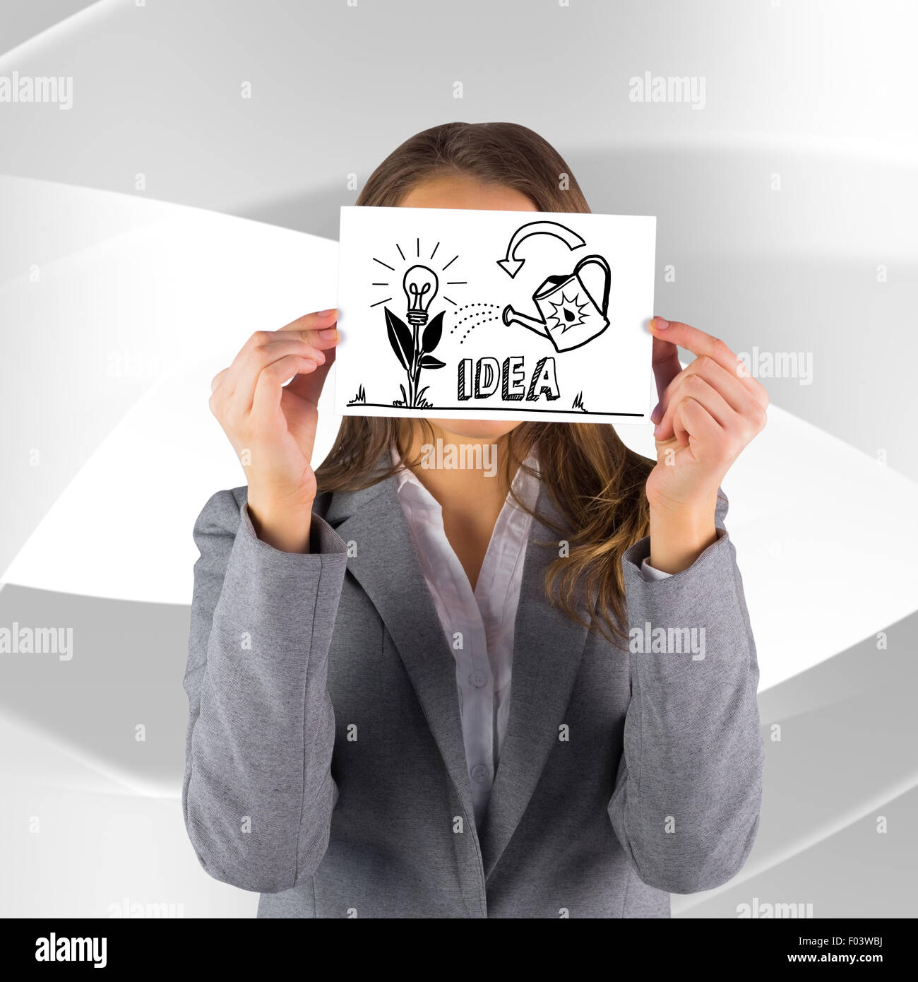 Immagine composita di imprenditrice che mostra una carta Foto Stock