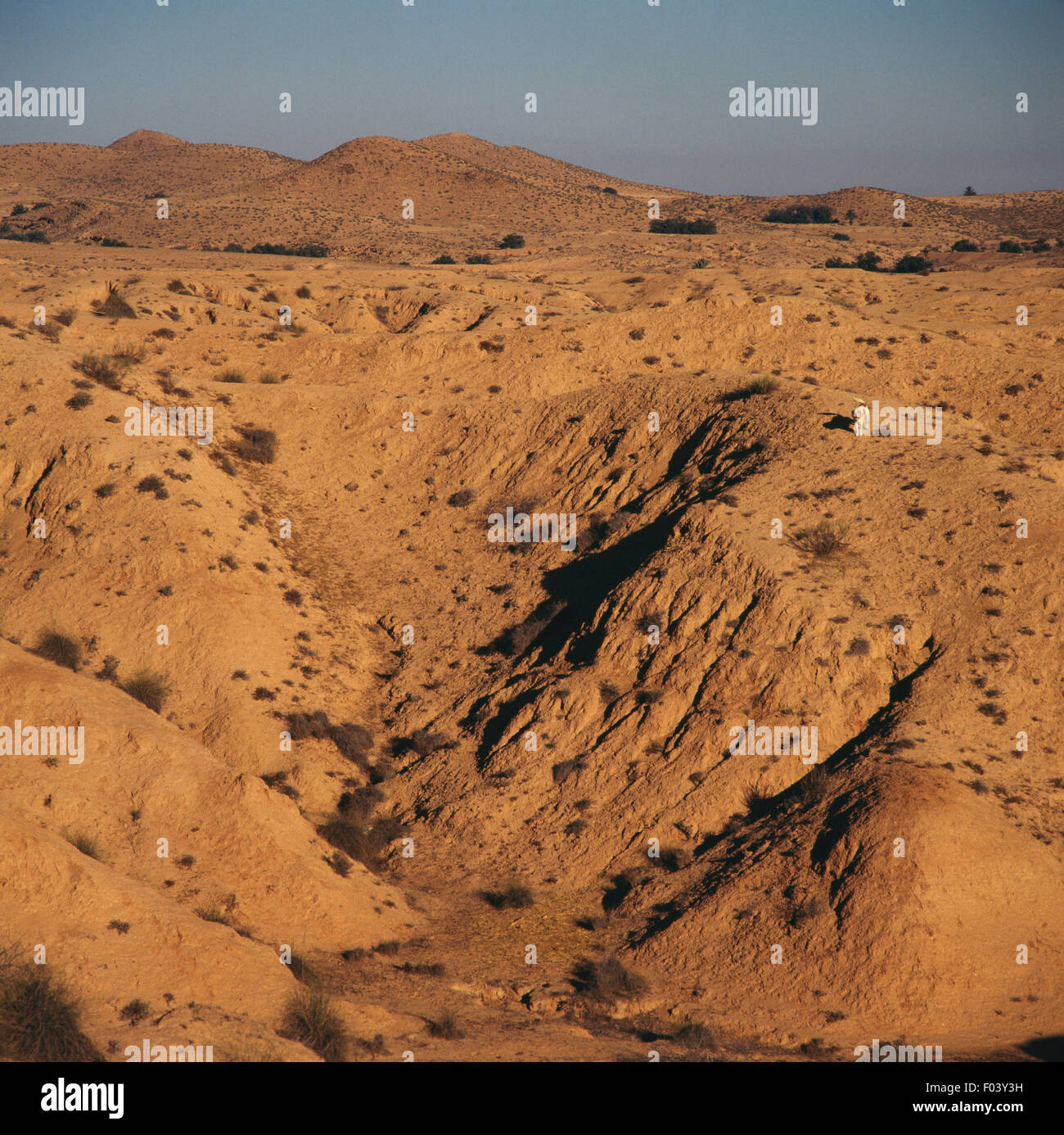 Paesaggio vicino al villaggio Berbero di Matmata, il Deserto del Sahara, Tunisia. Foto Stock