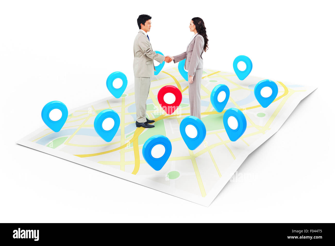 Immagine composita della vista laterale di hand shaking partner commerciali Foto Stock