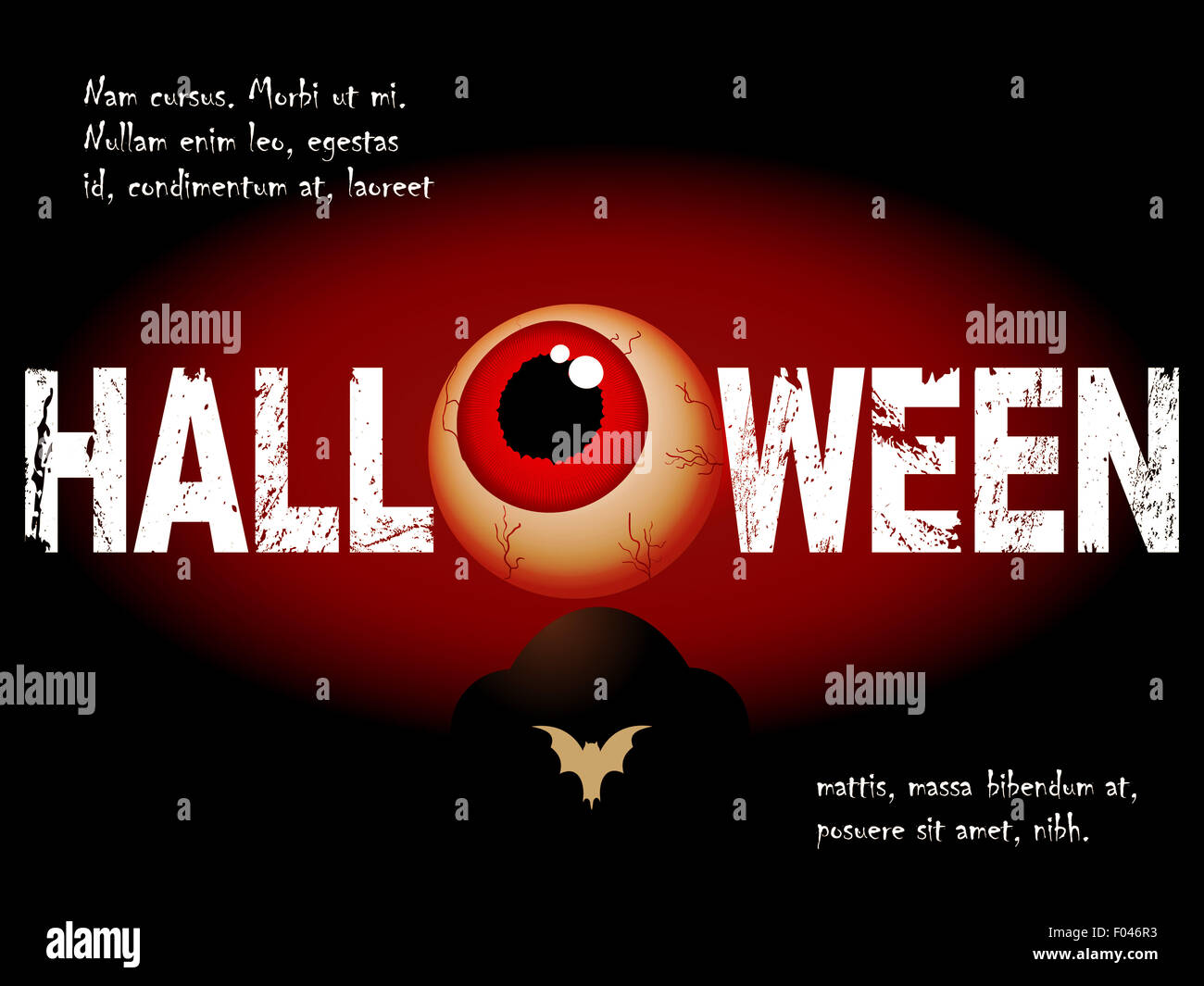 Sfondo di Halloween con occhio spaventoso lapide e un testo di esempio Foto Stock