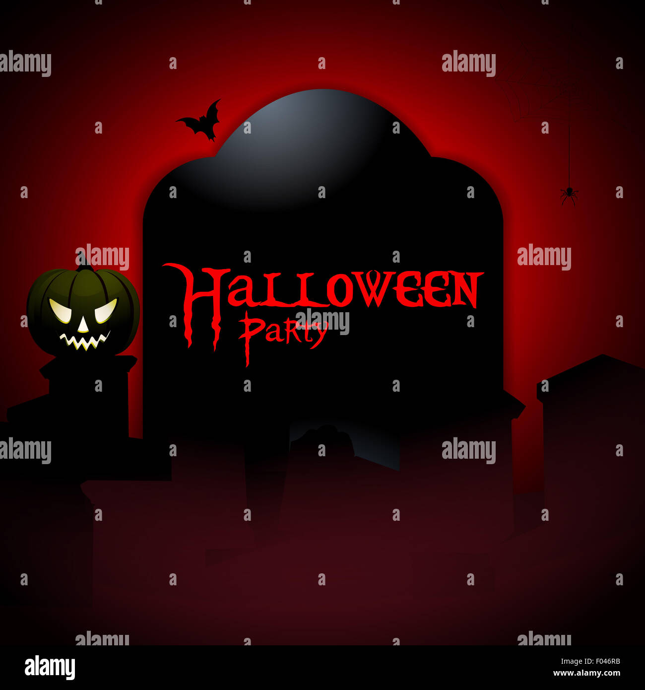 La lapide di Halloween con zucca bat e un testo di esempio Foto Stock