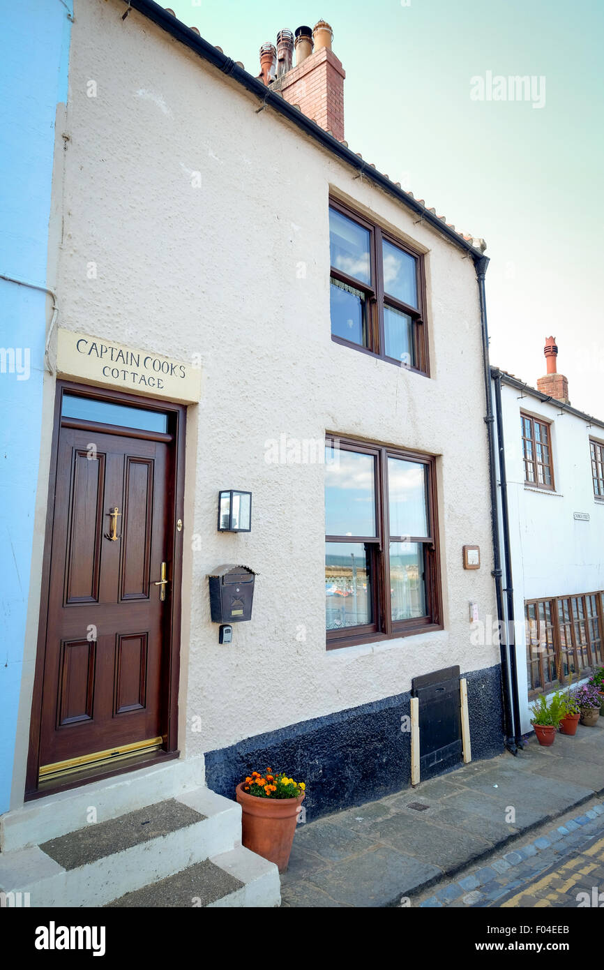 Il Cottage del Capitano Cook in Staithes, nello Yorkshire, Regno Unito Foto Stock