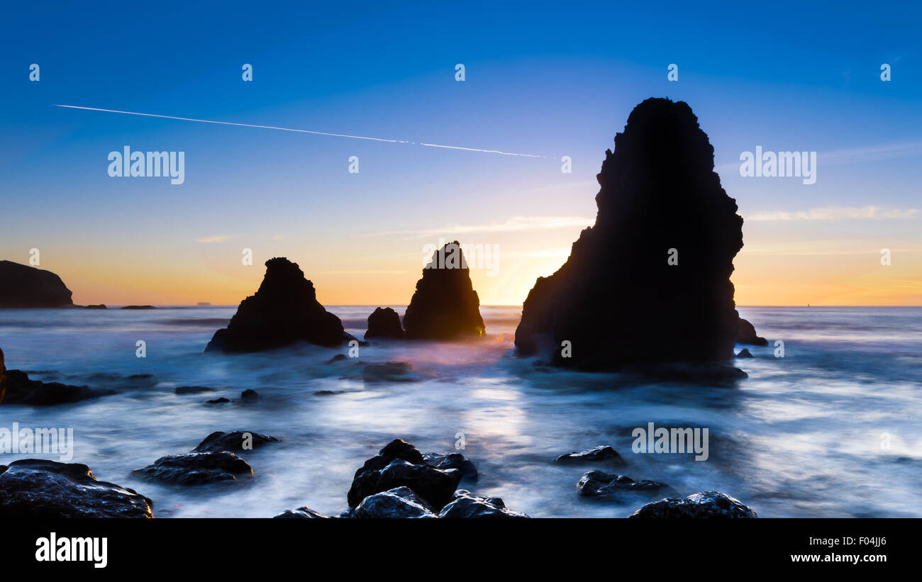 Tramonto al Rodeo Beach a Marin, California Foto Stock