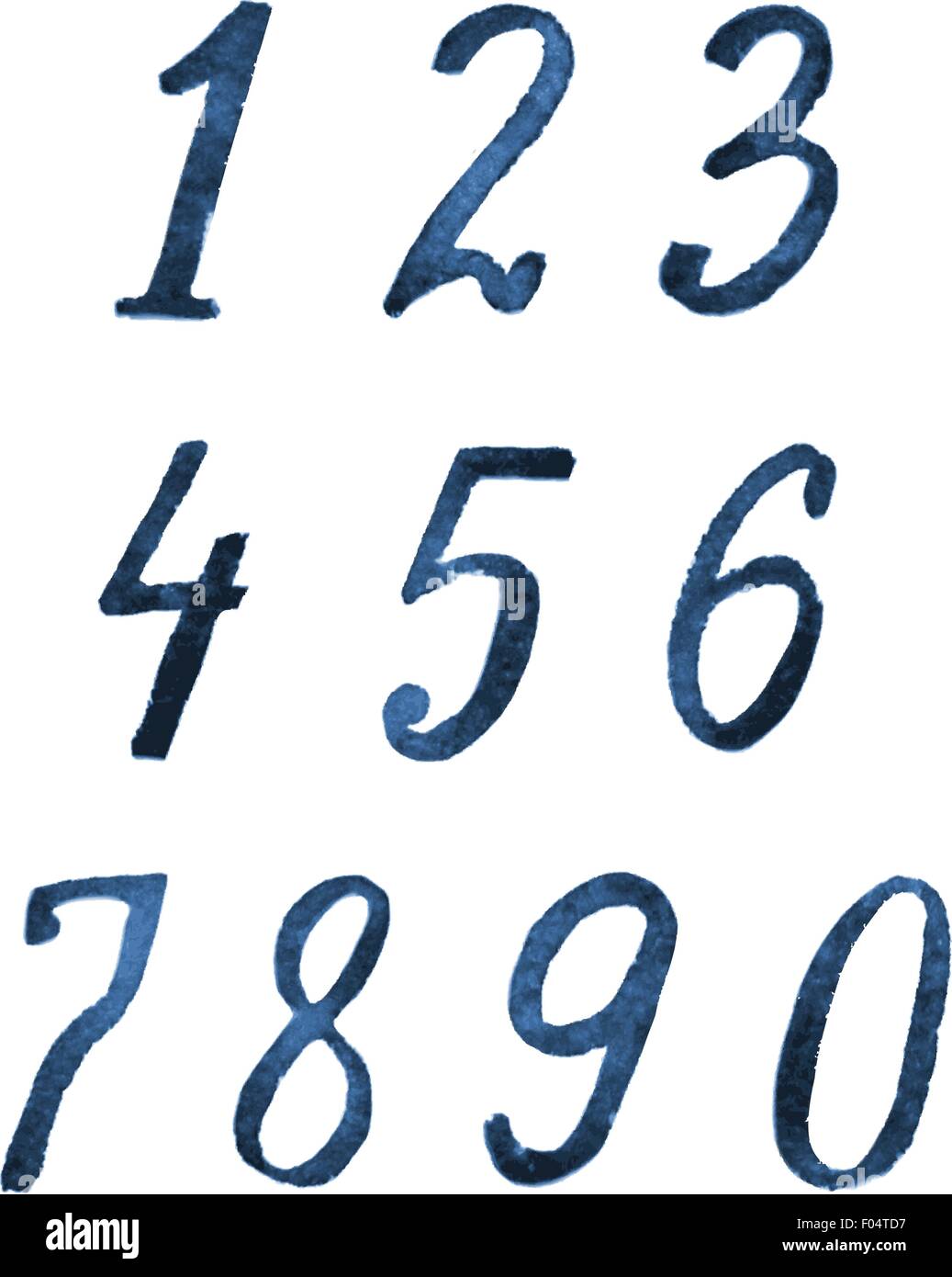 Acquerello numeri blu impostato su bianco Illustrazione Vettoriale