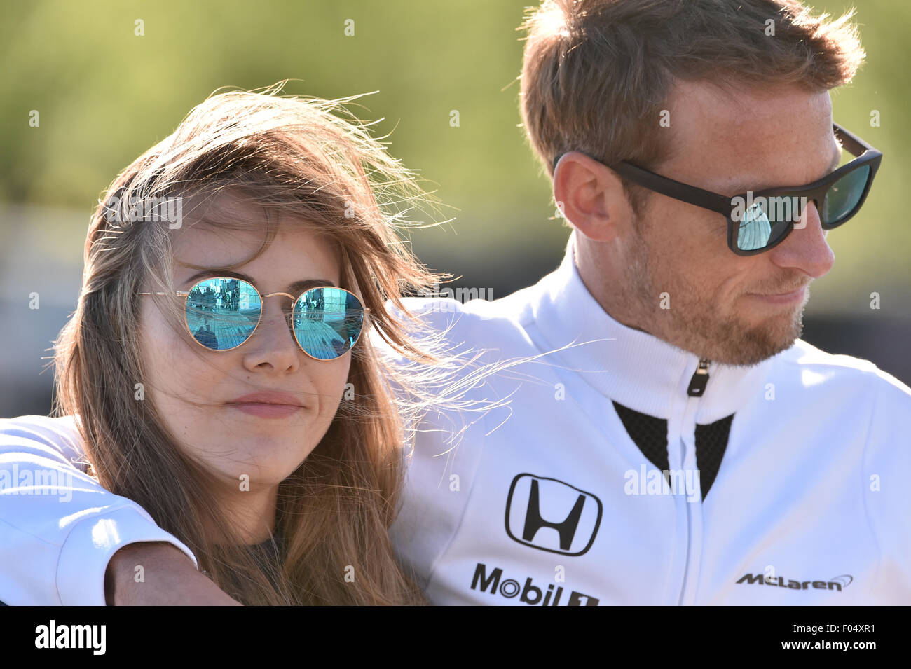 Jenson Button, GBR, Team McLaren-Honda e pulsante di Jessica Michibata MONTREAL, 06.06.2015, Formula Uno, Canada Grand Prix F1 - Formel 1 Grosser Preis von Kanada - 06. JUNI 2015 - Copyright © ATP Paolo PEDICELLI Foto Stock