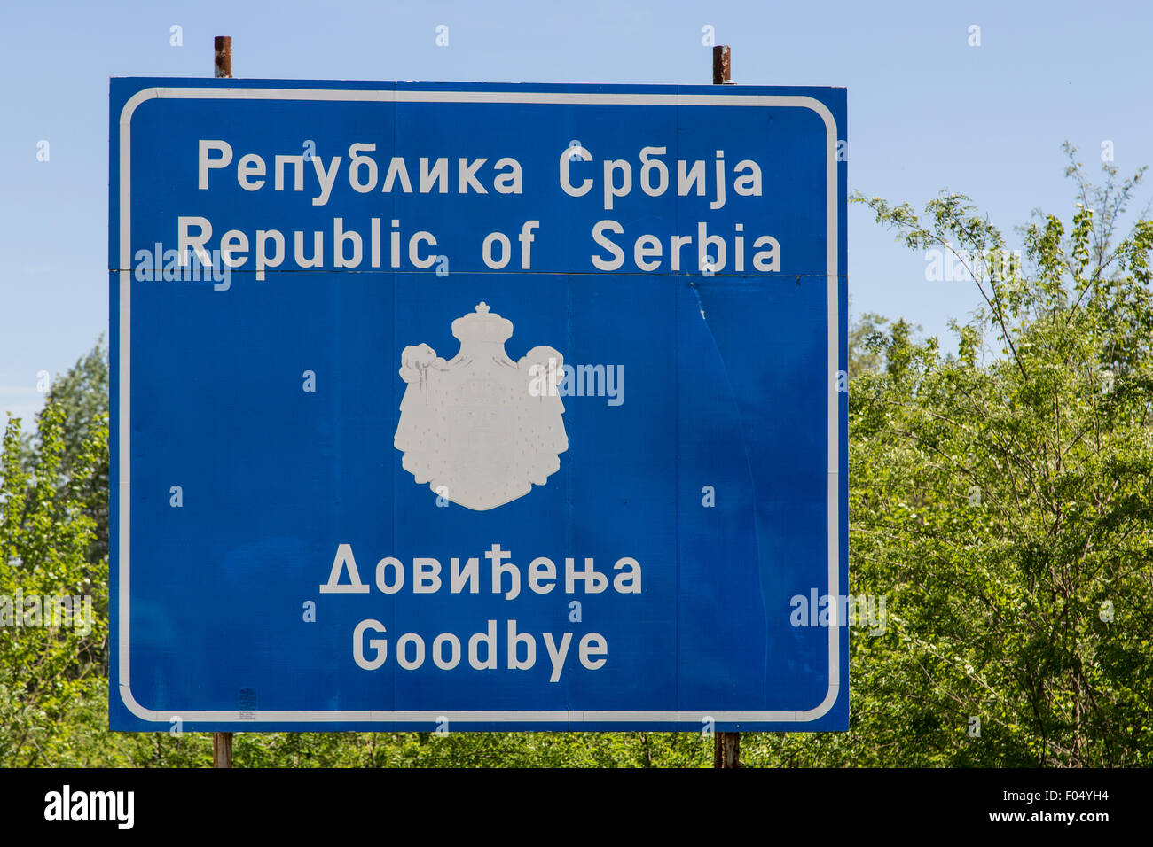 Border-segno sul confine Serbian-Macedonian, Mokranje, Serbia Foto Stock