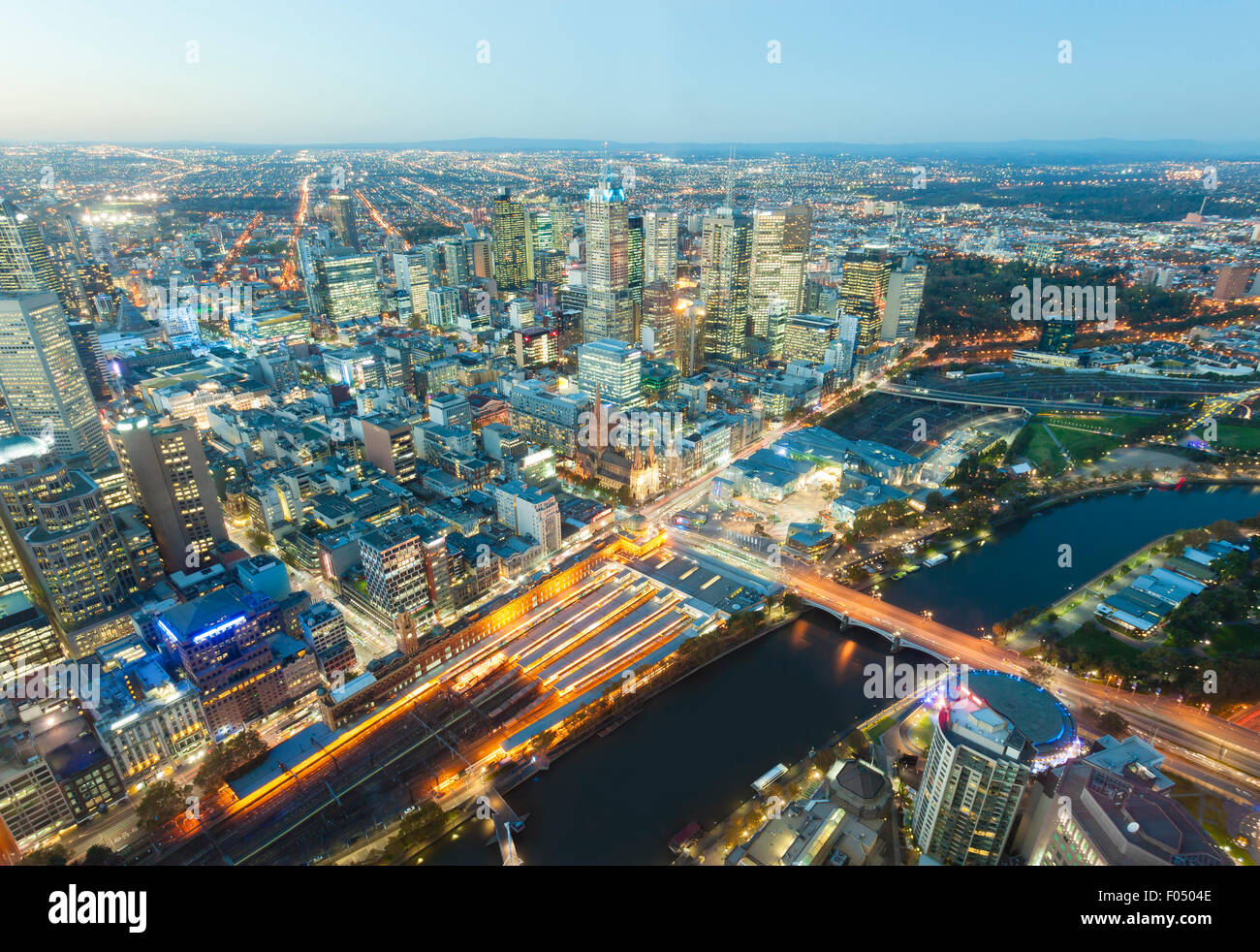 Vista degli edifici moderni a Melbourne, Australia Foto Stock