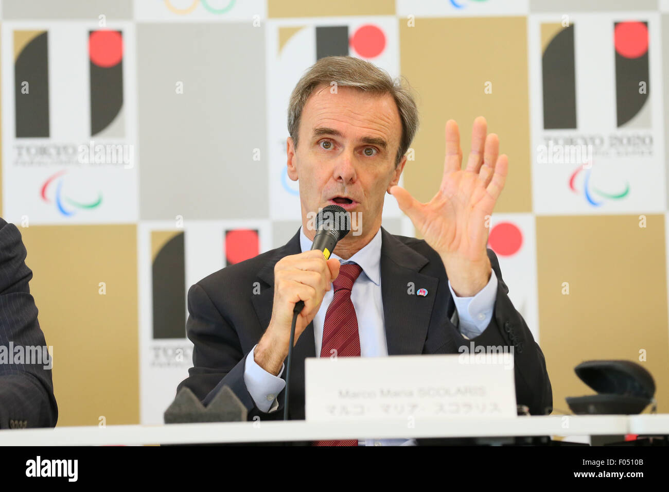 Marco Mario Scolaris, 7 agosto 2015 : La Federazione internazionale di arrampicata sportiva (IFSC) tiene una conferenza stampa in seguito alla sua intervista con il Tokyo 2020 Comitato organizzatore a Tokyo in Giappone. Credito: YUTAKA AFLO/sport/Alamy Live News Foto Stock