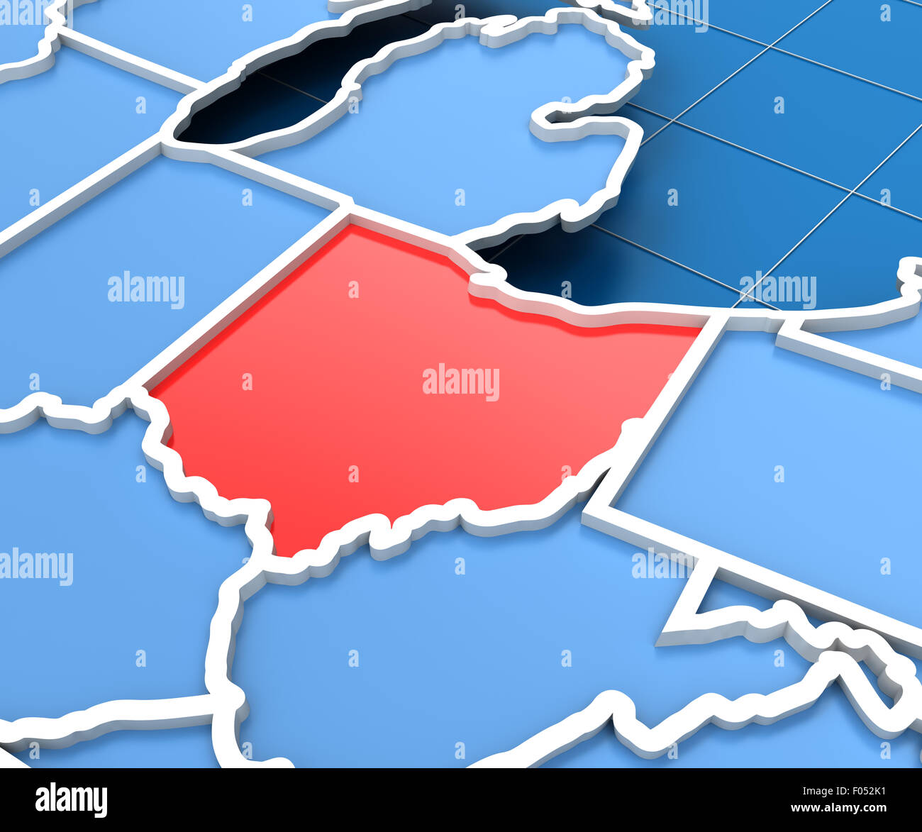 3D rendering della mappa USA con Ohio state evidenziate Foto Stock
