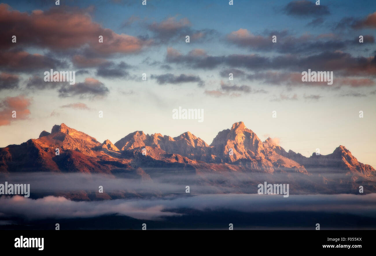 La Teton mountain range di sunrise. Foto Stock