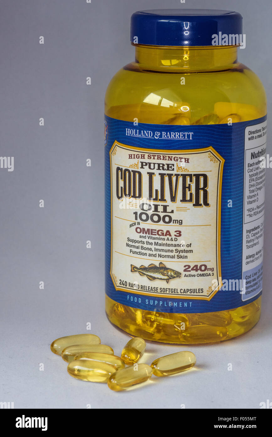Una Bottiglia Di Olio Di Fegato Di Merluzzo Compresse Ricco