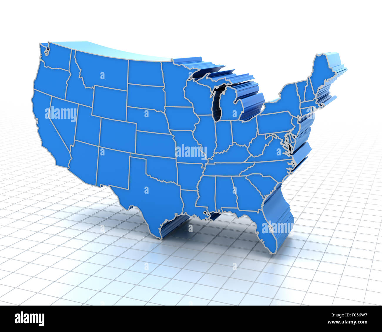 Mappa di estruso di Stati Uniti con i confini di stato Foto Stock
