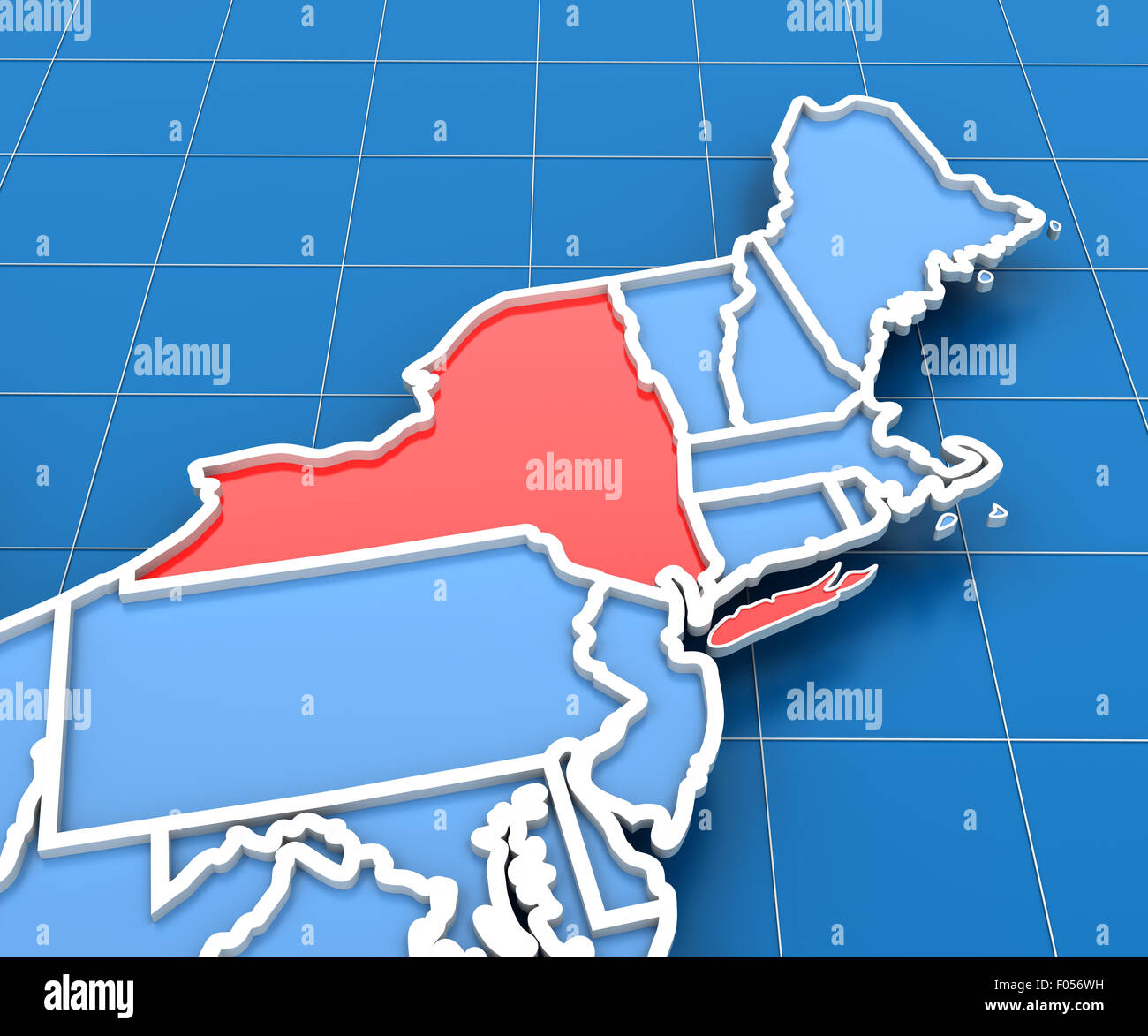 3D rendering della mappa USA con lo stato di New York ha evidenziato Foto Stock
