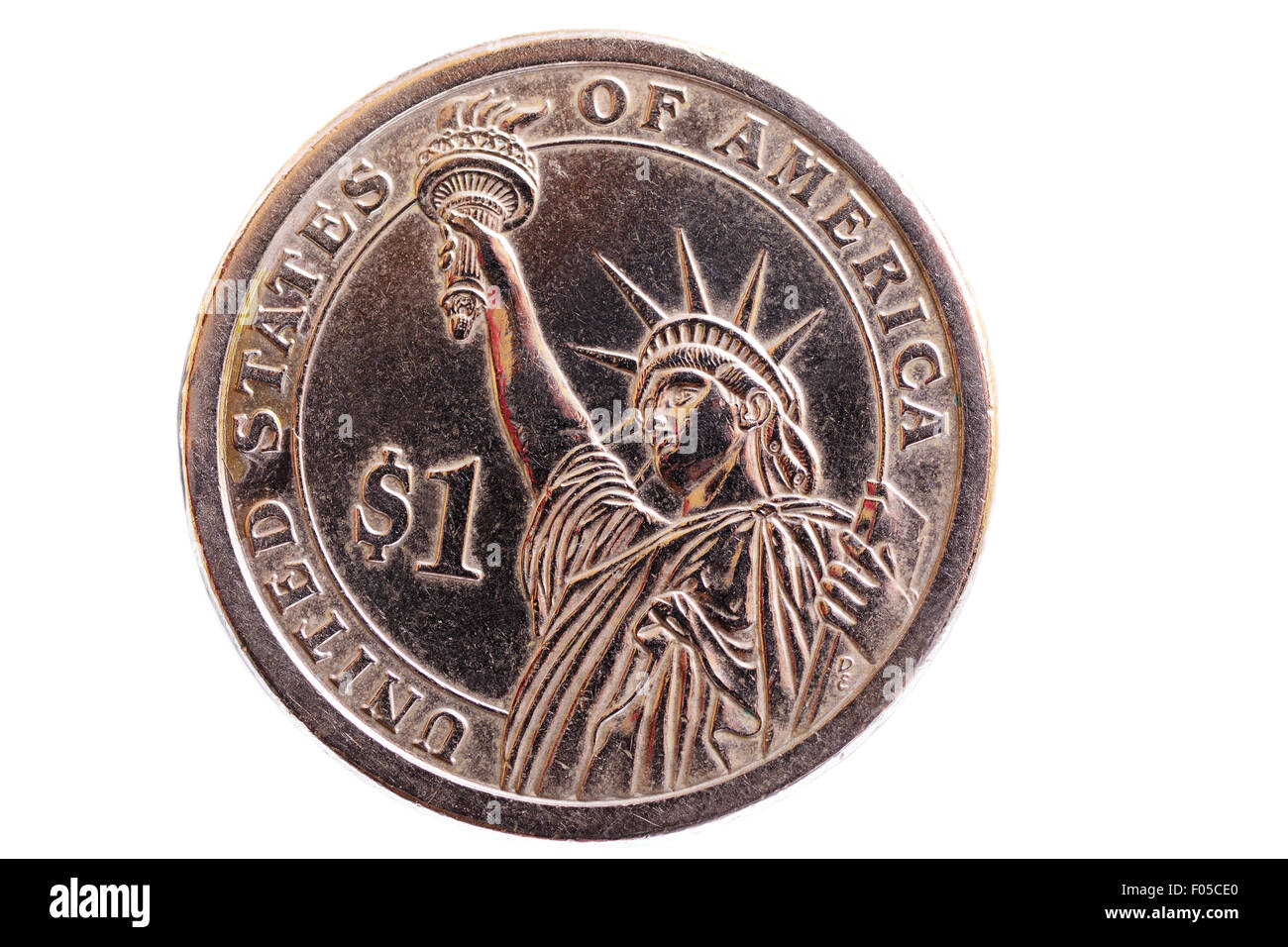 Ripresa macro di un dollaro moneta che mostra lady liberty Foto Stock