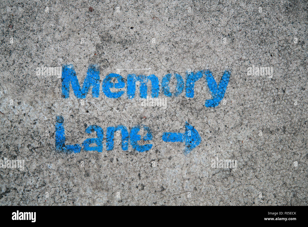 Le parole 'Memory Lane' stampata sul marciapiede. Foto Stock