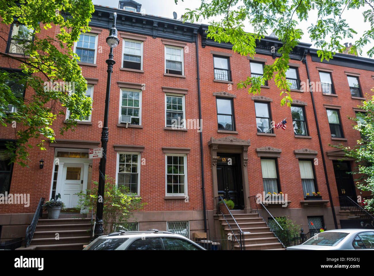 New York City, Stati Uniti, Street Scenes, Brooklyn Heights Historic District, Brown Stone Apartment Buildings, fronti, gentrificazione delle aree della città negli Stati Uniti, City New yorkers Buildings, housing, mercato degli affitti, US housing, Eastern District of New York Foto Stock
