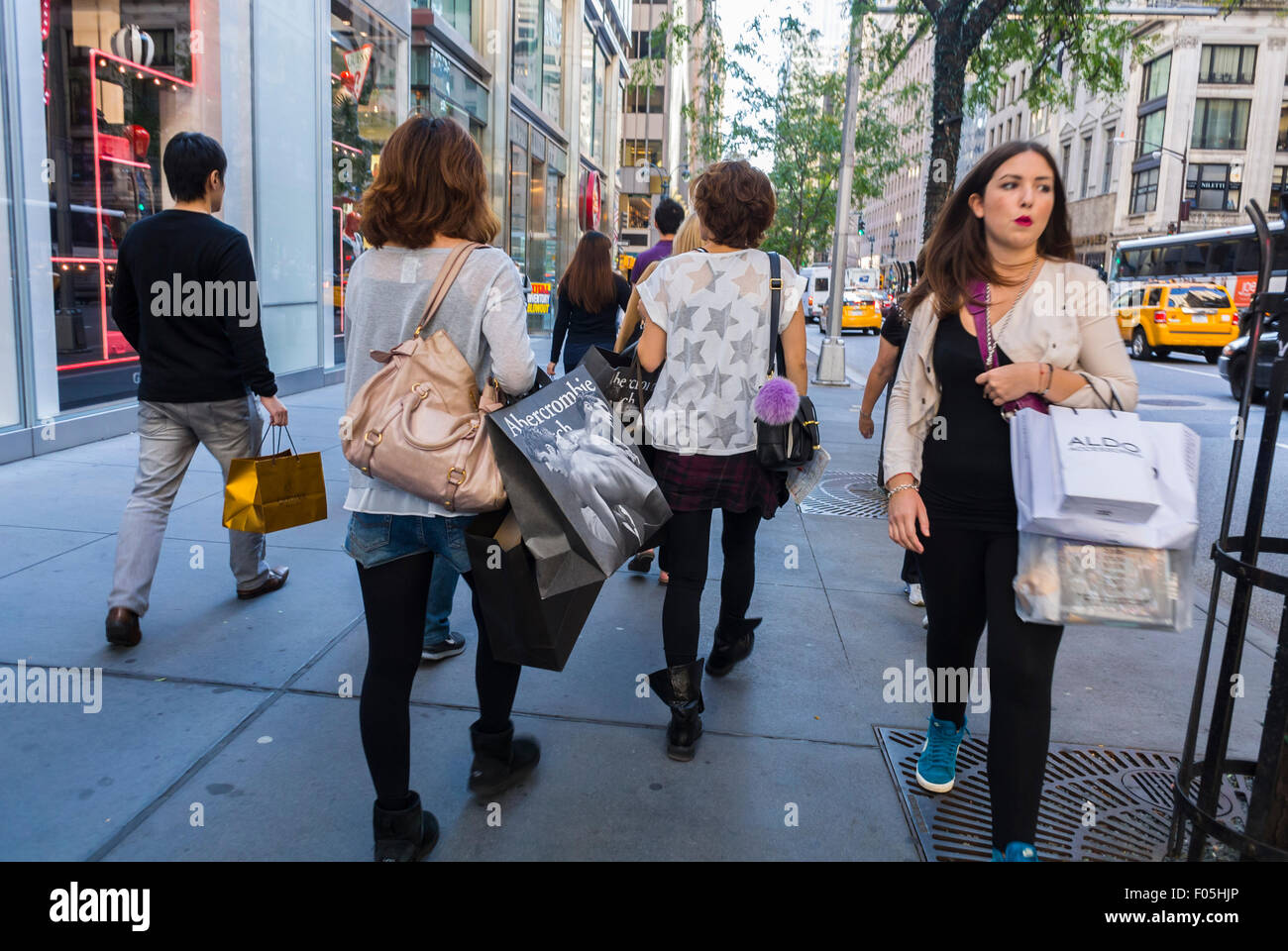 New York City, USA, Street Scenes, Borse per lo shopping da donna, sulla Fifth Avenue, marchi di moda di lusso, urban walking Foto Stock