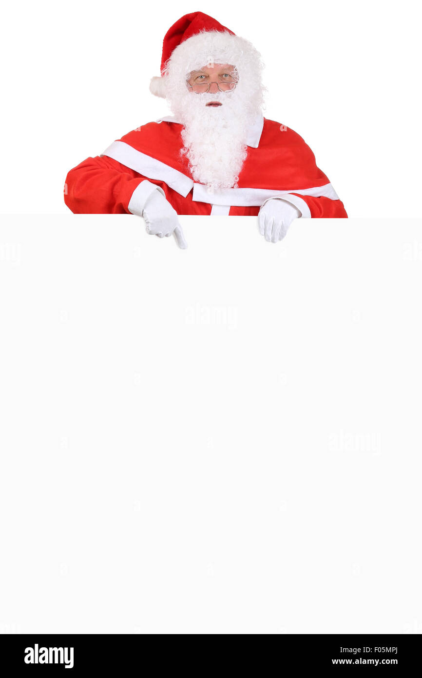 Babbo Natale che mostra sul Natale a vuoto banner con copyspace Foto Stock