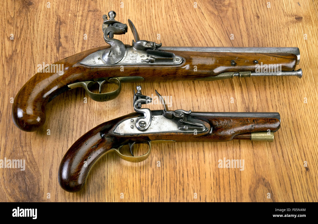Inglese del xviii secolo flintlock pistols. Foto Stock