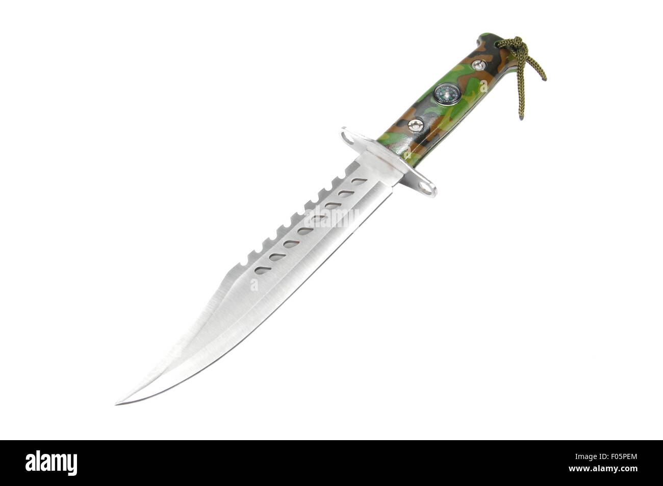 Close up di un coltello da caccia isolati su sfondo bianco Foto Stock