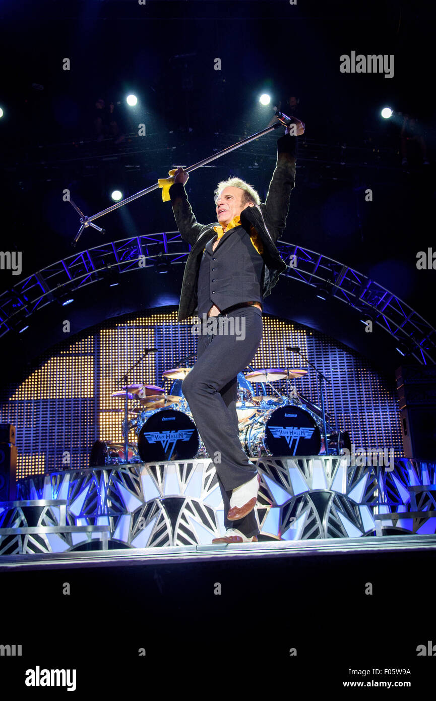 Toronto, Ontario, Canada. Il 7 agosto, 2015. Leggendaria rock band Van Halen eseguita sold out show a Molson anfiteatro canadese a Toronto. EDDIE Van Halen, David Lee Roth, Alex Van Halen, WOLFGANG Van Halen Credit: Igor Vidyashev/ZUMA filo/Alamy Live News Foto Stock