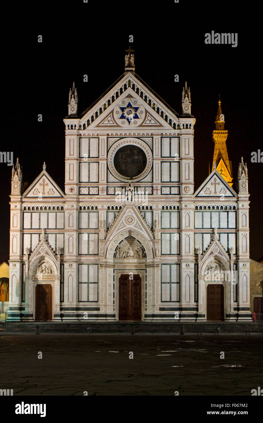 Basilica di Santa Croce (Basilica di Santa Croce di Firenze di notte. Foto Stock