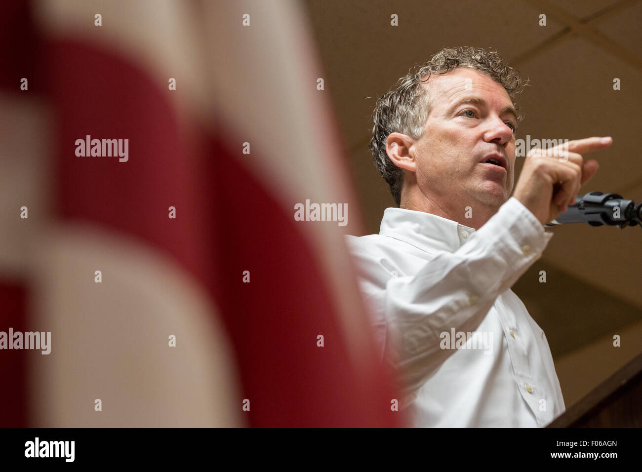 Goose Creek, South Carolina, Stati Uniti d'America. 8 Ago, 2015. Stati Uniti Il senatore e GOP candidato presidenziale Rand Paolo parla durante una campagna stop alla VFW Hall 8 Agosto 2015 in Goose Creek, Carolina del Sud. Foto Stock