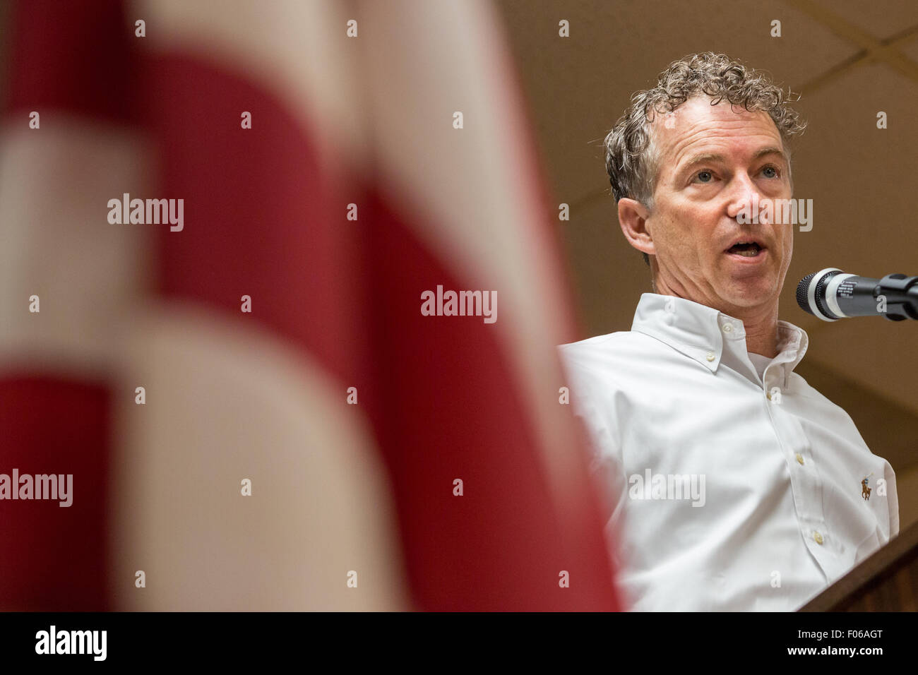 Goose Creek, South Carolina, Stati Uniti d'America. 8 Ago, 2015. Stati Uniti Il senatore e GOP candidato presidenziale Rand Paolo parla durante una campagna stop alla VFW Hall 8 Agosto 2015 in Goose Creek, Carolina del Sud. Foto Stock