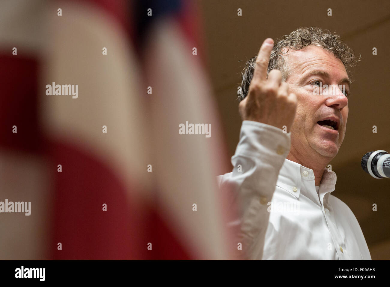 Goose Creek, South Carolina, Stati Uniti d'America. 8 Ago, 2015. Stati Uniti Il senatore e GOP candidato presidenziale Rand Paolo parla durante una campagna stop alla VFW Hall 8 Agosto 2015 in Goose Creek, Carolina del Sud. Foto Stock